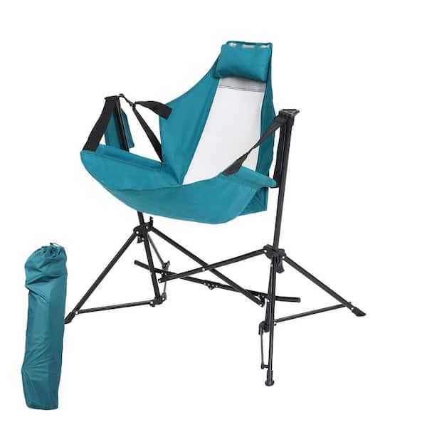 Oversized Folding Portable Swinging Hammock Chairs in Blue with Stand and Storage Bag