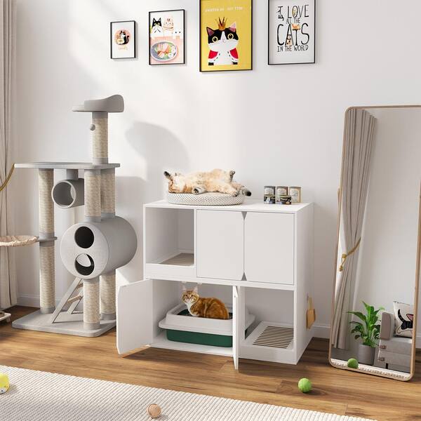 WIAWG 6 in 1 Cat Litter Box Enclosure Furniture with Litter Catcher, Wooden  Cat Hidden Litter Box with Drawer and Shelves YLM-AMKF180113-01 - The Home  Depot