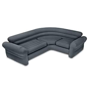 80 in. Gray Polyester 4-Seater Sofa with Round Arms