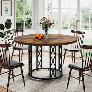 Roesler Vintage Brown Engineered Wood 47.2 in. Pedestal Round Dining Table Seats 4