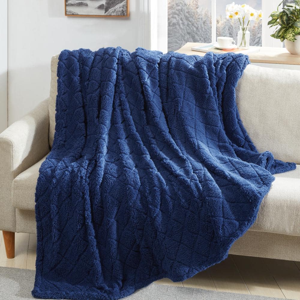 Indigo Full Reversible Sherpa Fleece Throw Blanket