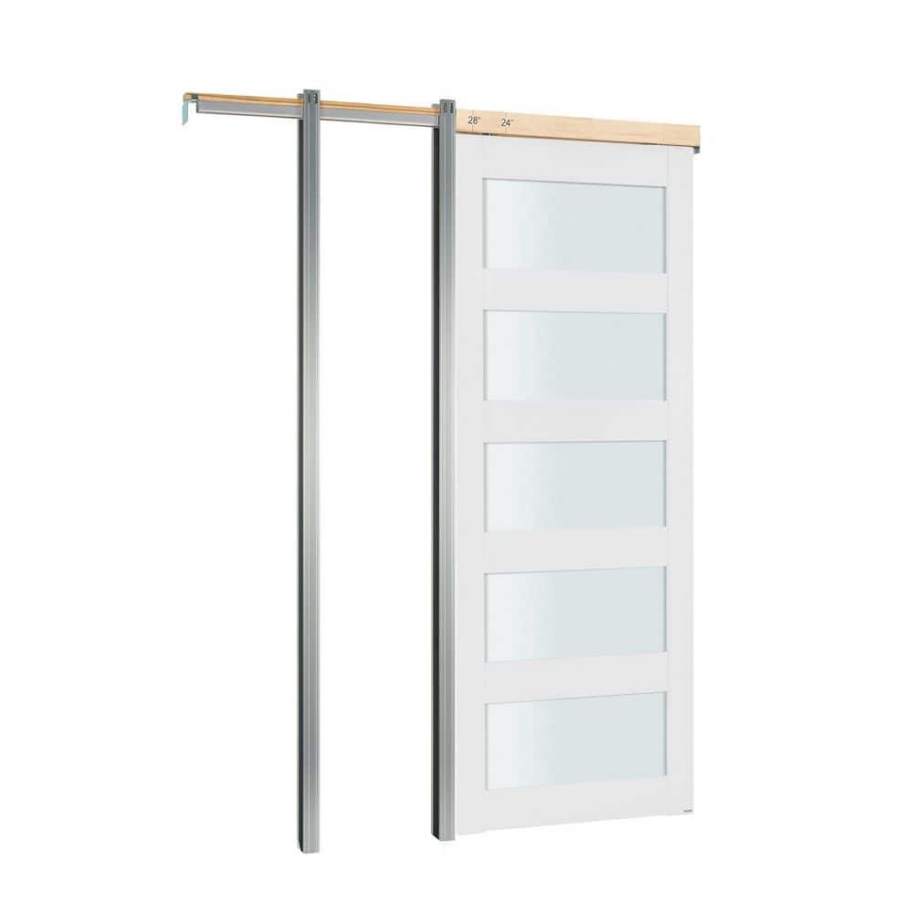 36 in. x 80 in. Solid Wood and MDF 5-Lite Frosted Glass Single Sliding Pocket Door with Hardware Kit for Bedroom price history on PriceWatchPro