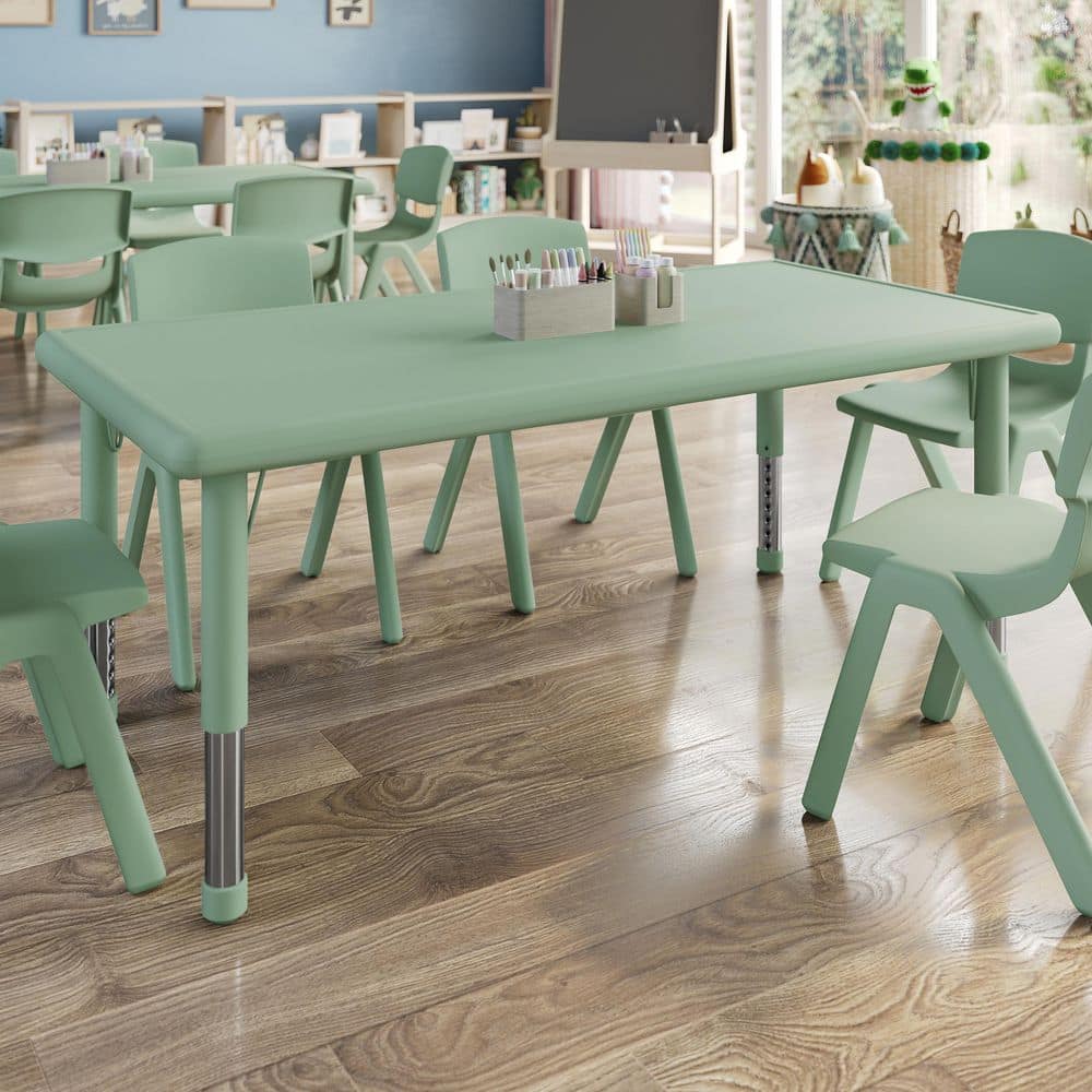 Wren Adjustable Sage Rectangle Kids Activity Table with Plastic Top for 6