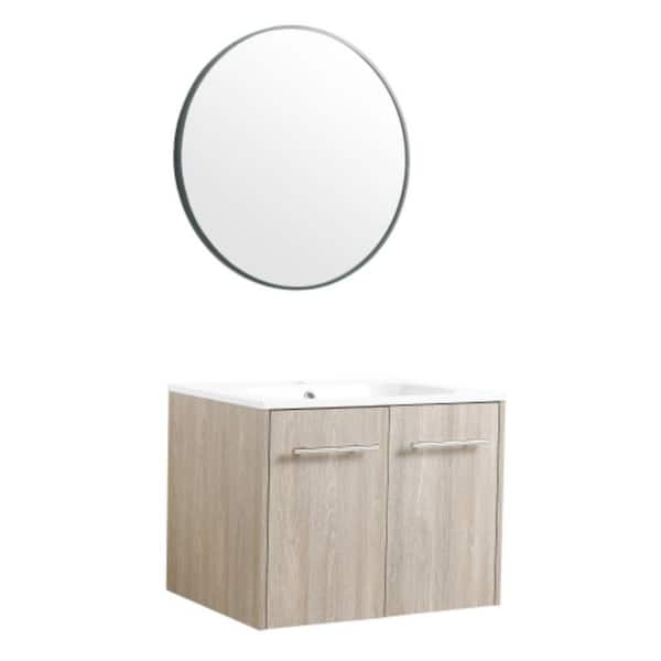 Sanlan GLEM04 24.0 in. W x 18.1 in. D x 18.3 in. H Single Sink Floating Bath Vanity in White Oak with White Solid Surface Top