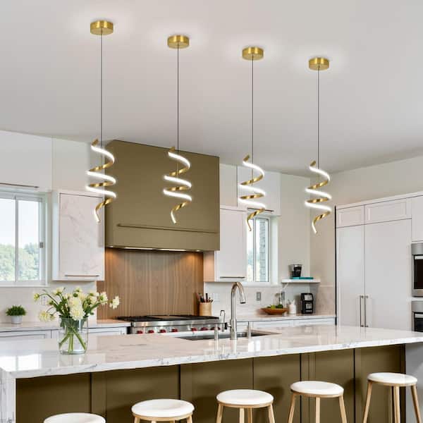 RayHome 1-Light Modern Gold Integrated LED Pendant Light Fixture for Kitchen Living Room Entry Foyer