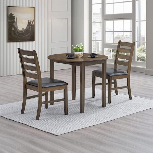 Hudson Walnut and Brown Upholstered Faux Leather Dining Side Chairs with Ladder Back, Solid Wood, Set of 2