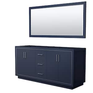 Icon 71 in. W x 21.75 in. D x 34.25 in. H Double Bath Vanity Cabinet without Top in Dark Blue with 70" Mirror