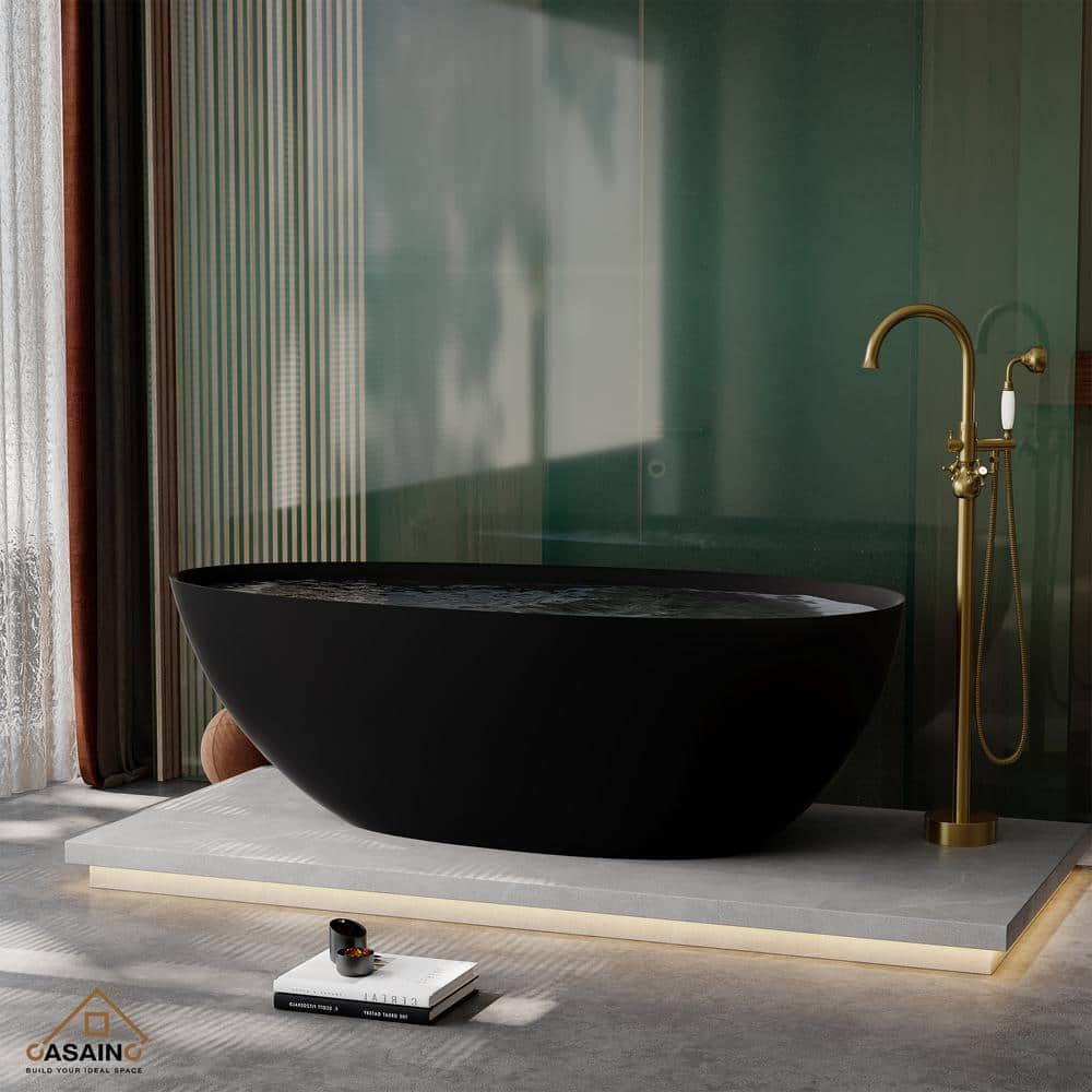 Matte Black 67'' Freestanding Oval Soaking Bathtub