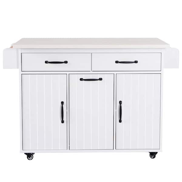 Boosicavelly 51 in. White Wood Kitchen Cart Drop Leaf, Spice Rack, Towel Rack and Adjustable Shelf