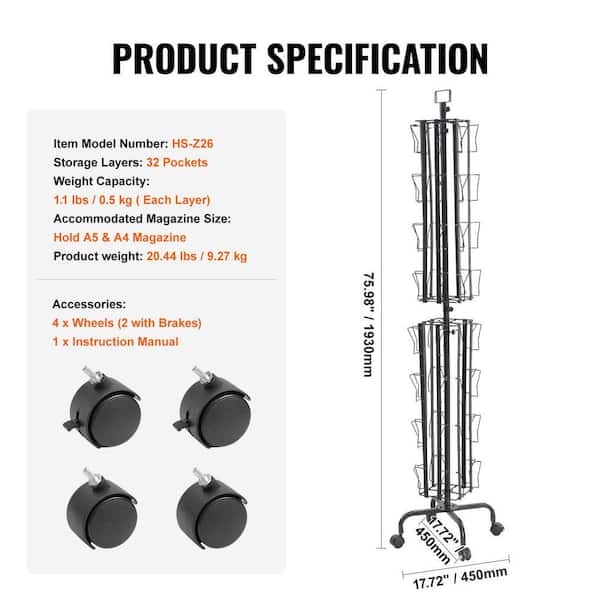 VEVOR Magazine Display Stand, 32-Pockets Brochure Display Stand
