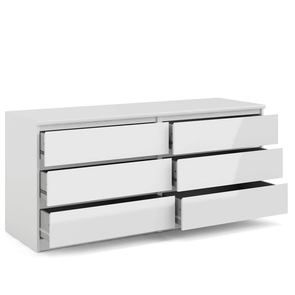 Sleek White High Gloss 6-Drawer Modern Double Dresser