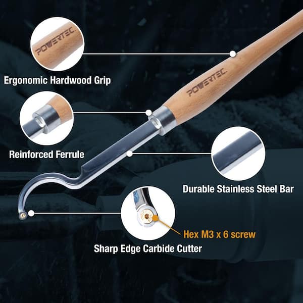 POWERTEC 3-Piece Carbide Wood Lathe Chisel Set with Straight