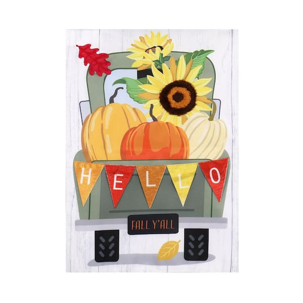 Meadow Creek 12 in. x 18 in. Hello Harvest Truck Garden Flag