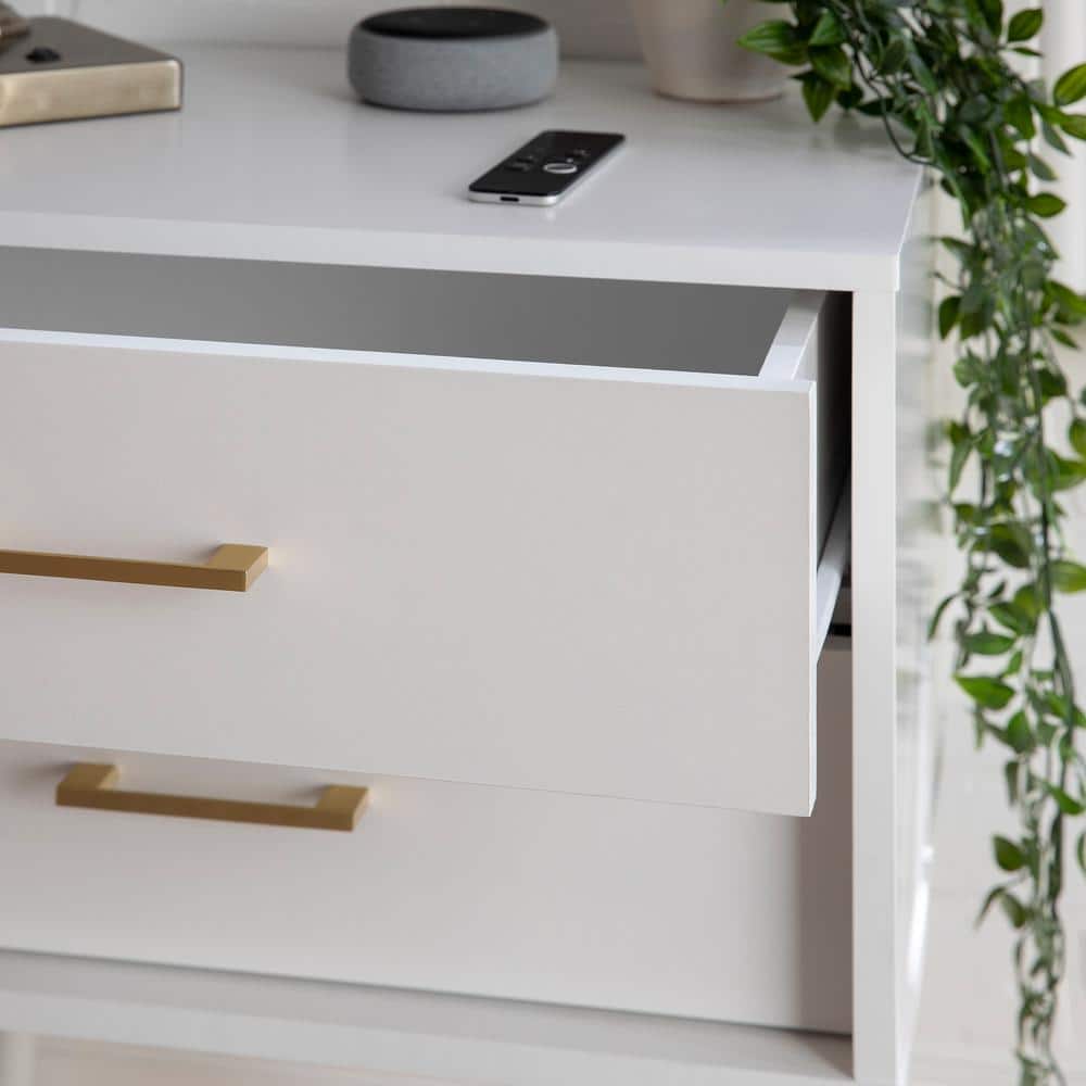 White Mid-Century Modern 2-Drawer Wood End Table