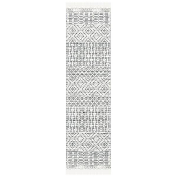 Natura 2 ft. x 6 ft. Ivory/Black Geometric Tribal Runner Rug