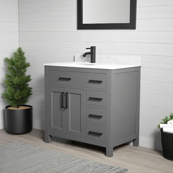 Beckett 36 in. W x 22 in. D x 35 in. H Single Sink Bathroom Vanity in Dark Gray with Carrara Cultured Marble Top