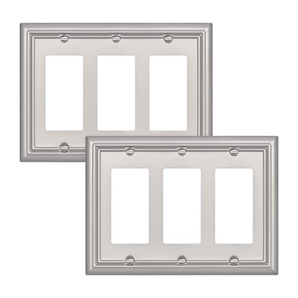 Standard 3-Gang Brushed Nickel Decorator/Rocker Outlet Metal Wall Plates (2-Pack)