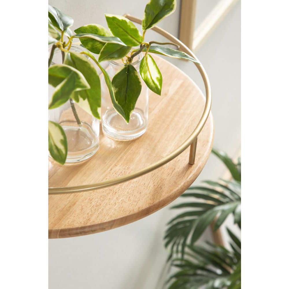 Natural Wood and Gold Floating Semi-Circle Wall Shelves