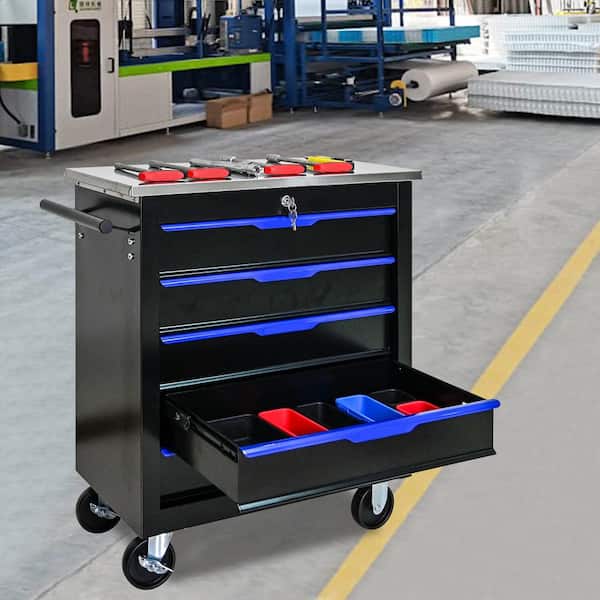 13.58 in. 5 Drawers Multifunctional Tool Cart Chests with Wheels-Black Plus Blue