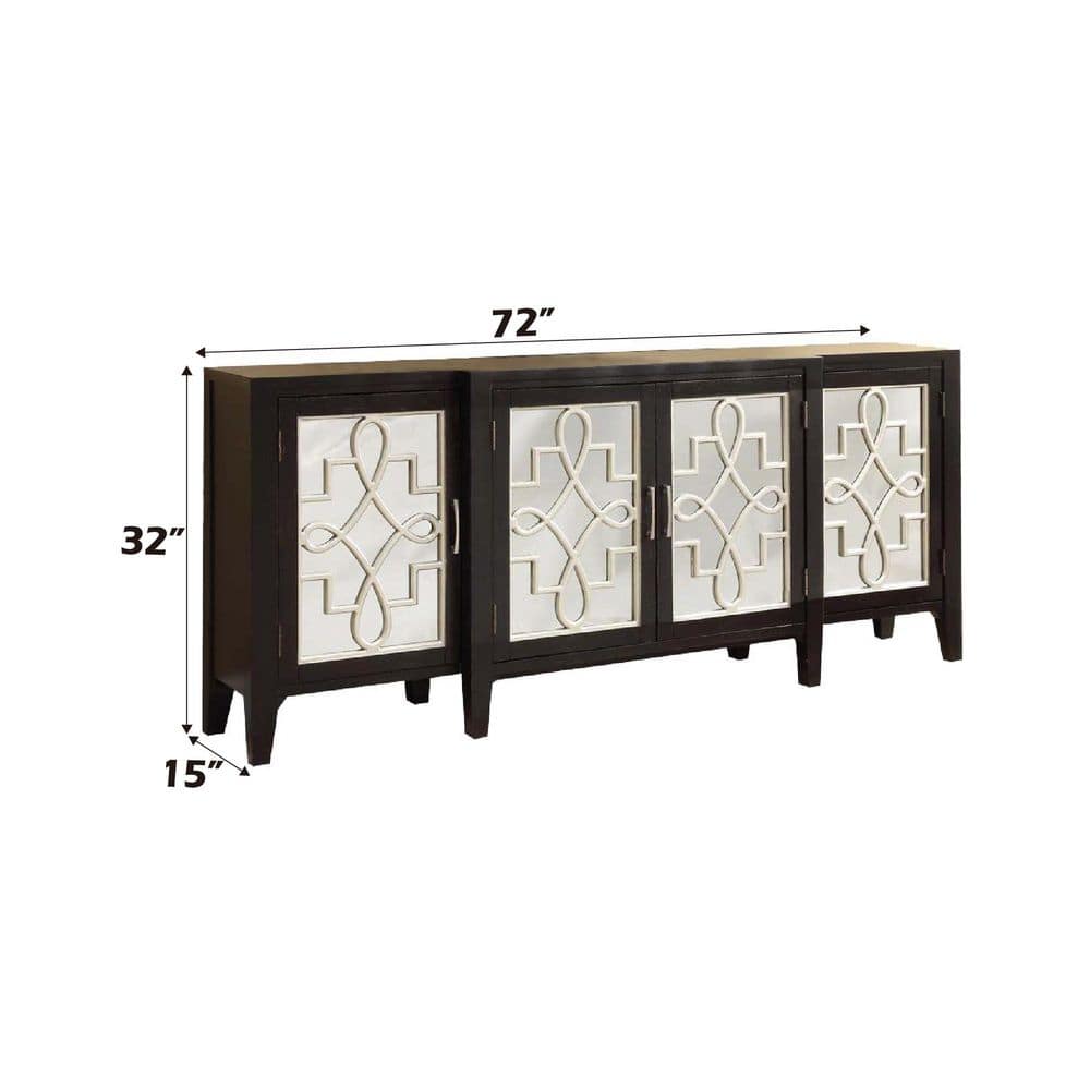 Elegant Mirrored Wine Storage Console with Brushed Gold Accents
