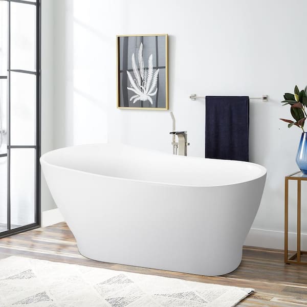Mokleba 59 in. Acrylic Flatbottom Single Slipper Not Whirlpool Bathtub Soaking SPA Tub in Glossy White