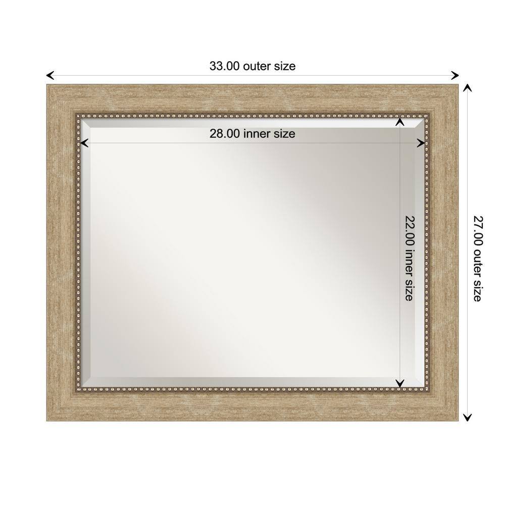 Rectangular Gold Beaded Gray Wood Wall Mirror