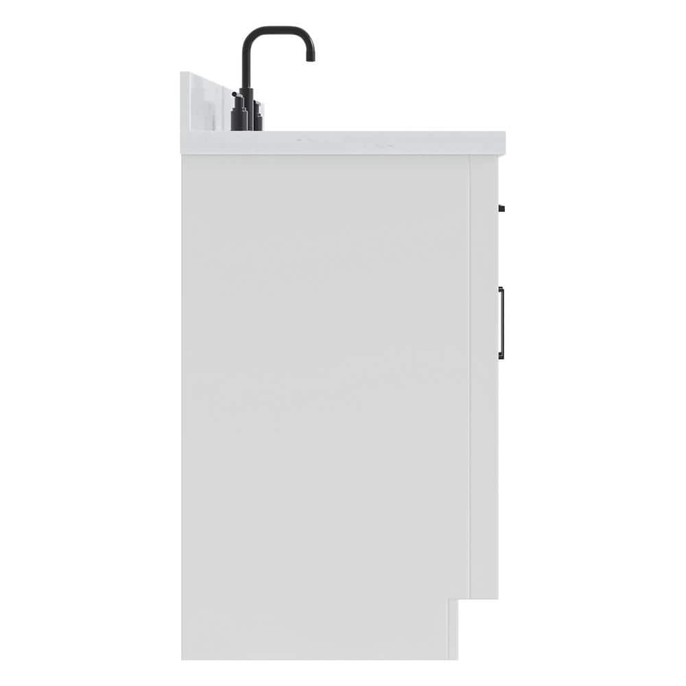 Sidmouth 42'' Solid Wood Single Bathroom Vanity with 1.5'' Carrara Quartz Top, Left Offset Oval Sink