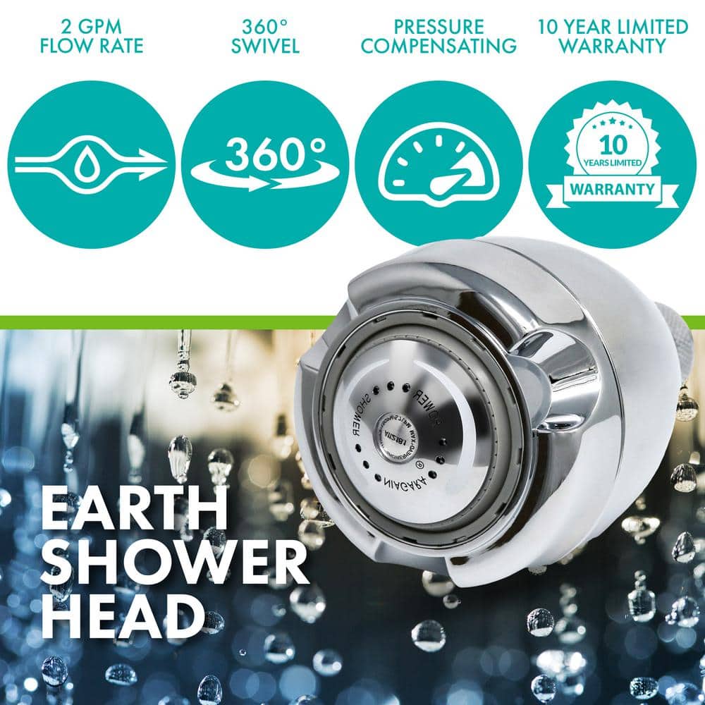 Niagara Conservation N2920CH Earth Spa 3-Spray with 2 GPM 2.7-in. Wall Mount Adjustable Fixed Shower Head in Chrome, 1-Pack | Bathroom Shower Head Sprayer with Pressure Compensation Technology