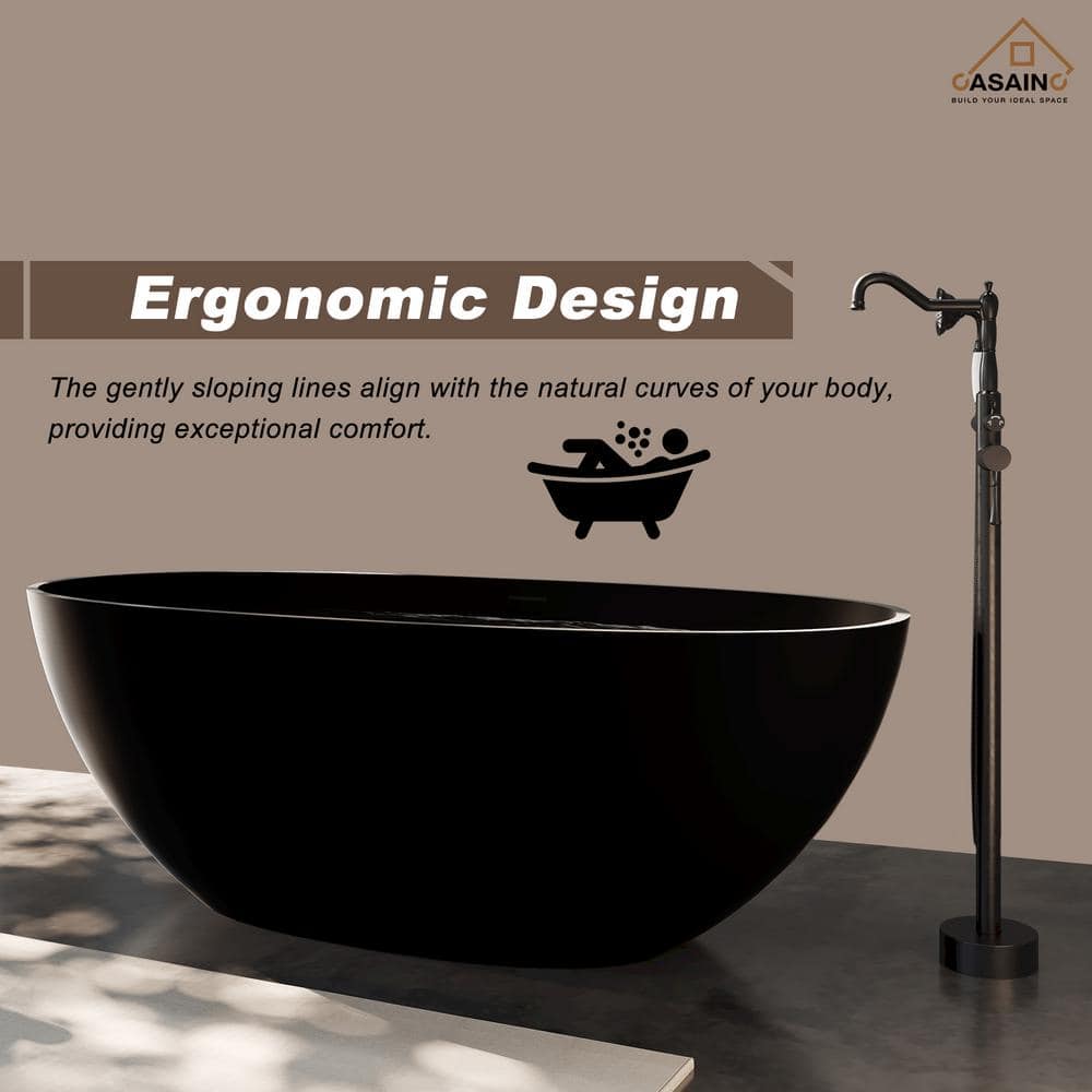Matte Black 65'' Solid Surface Freestanding Soaking Bathtub
