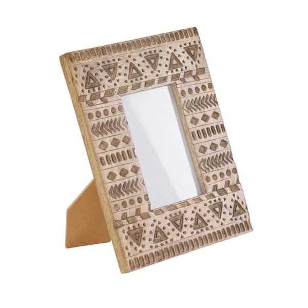 4x6 Picture Frame, White Cream Color Hand Carved Bone, Boho