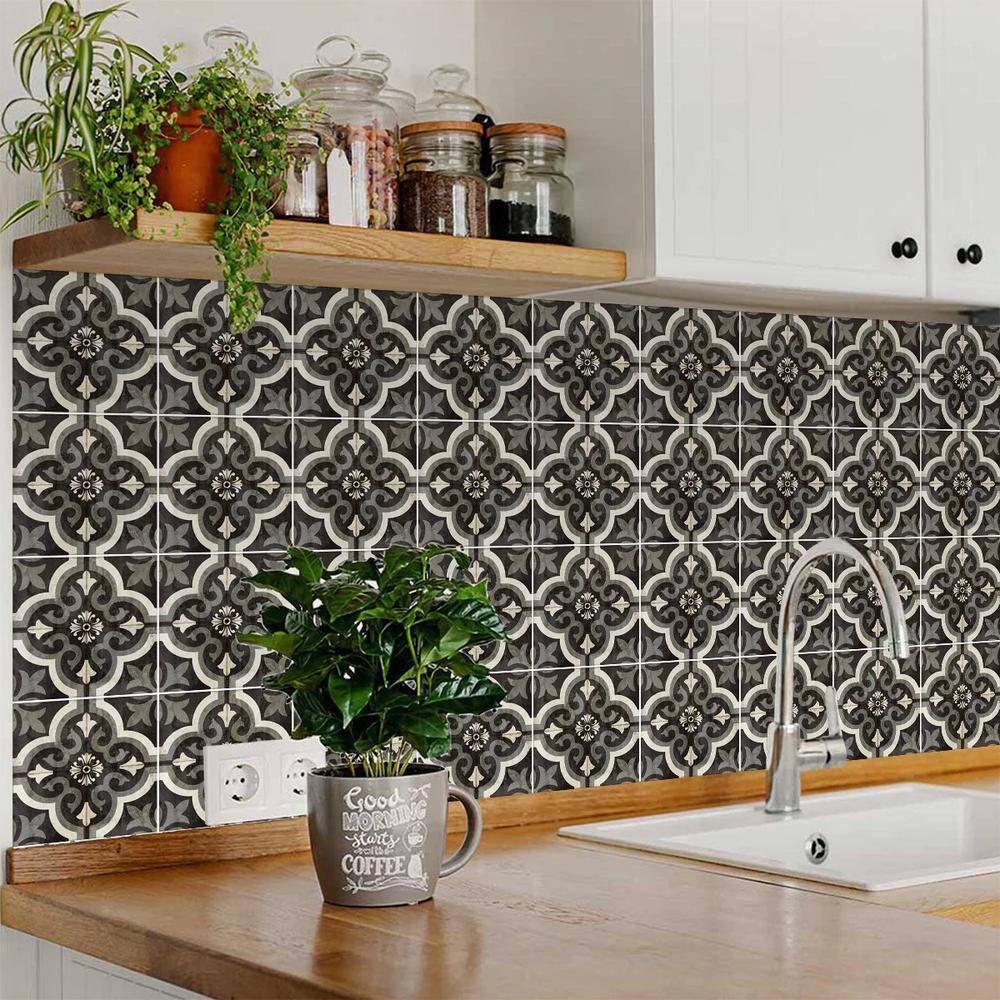 5x5 Inch Black and White Vinyl Peel and Stick Mosaic Tiles