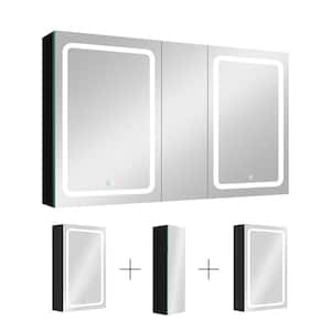 50 in. W x 30 in. H Black Rectangle Aluminum Recessed or Surface Mount Medicine Cabinet, Medicine Cabinet with Mirror