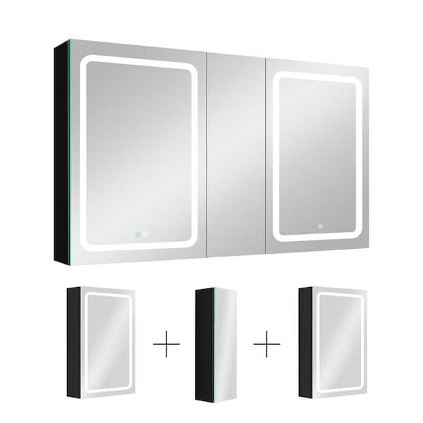 Unbranded 50 in. W x 30 in. H Black Rectangle Aluminum Recessed or Surface Mount Medicine Cabinet, Medicine Cabinet with Mirror