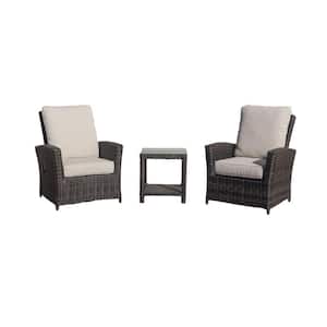 Cheshire 3-Piece Aluminum Recline Chat Set Includes: 1 End Table and 2 Recline Club Chairs with Cream Cushions