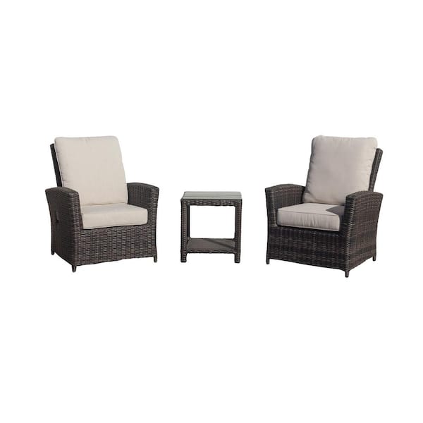 Courtyard Casual Cheshire 3-Piece Aluminum Recline Chat Set Includes: 1 End Table and 2 Recline Club Chairs with Cream Cushions
