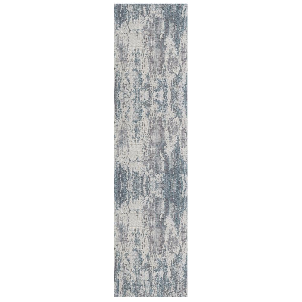 Modern Gray/Blue 2 ft. 6 in. x 8 ft.  Contemporary Abstract Indoor Area Rug