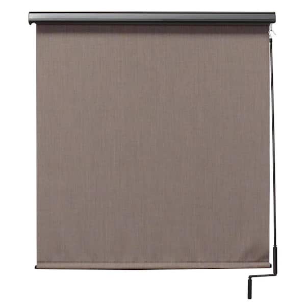 SeaSun Sea Cliff Light and Dark Brown Cordless Outdoor Patio Roller Shade with Valance 120 in. W x 96 in. L