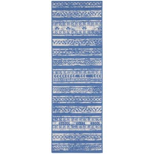 Whimsicle Light Blue Ivory 2 ft. x 8 ft. Abstract Contemporary Kitchen Runner Area Rug