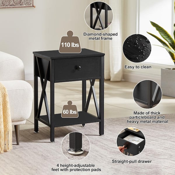 VECELO Nightstands X-Design Side End Table Night Stand