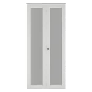 36 in. x 80 in. Full Lite Frosted Glass Solid Core White MDF Closet Bi-Fold Door with Hardware Kit and Door Handle