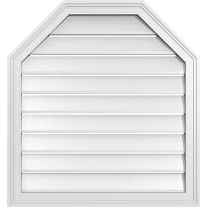 28 in. x 30 in. Octagonal Top Surface Mount PVC Gable Vent: Functional with Brickmould Frame