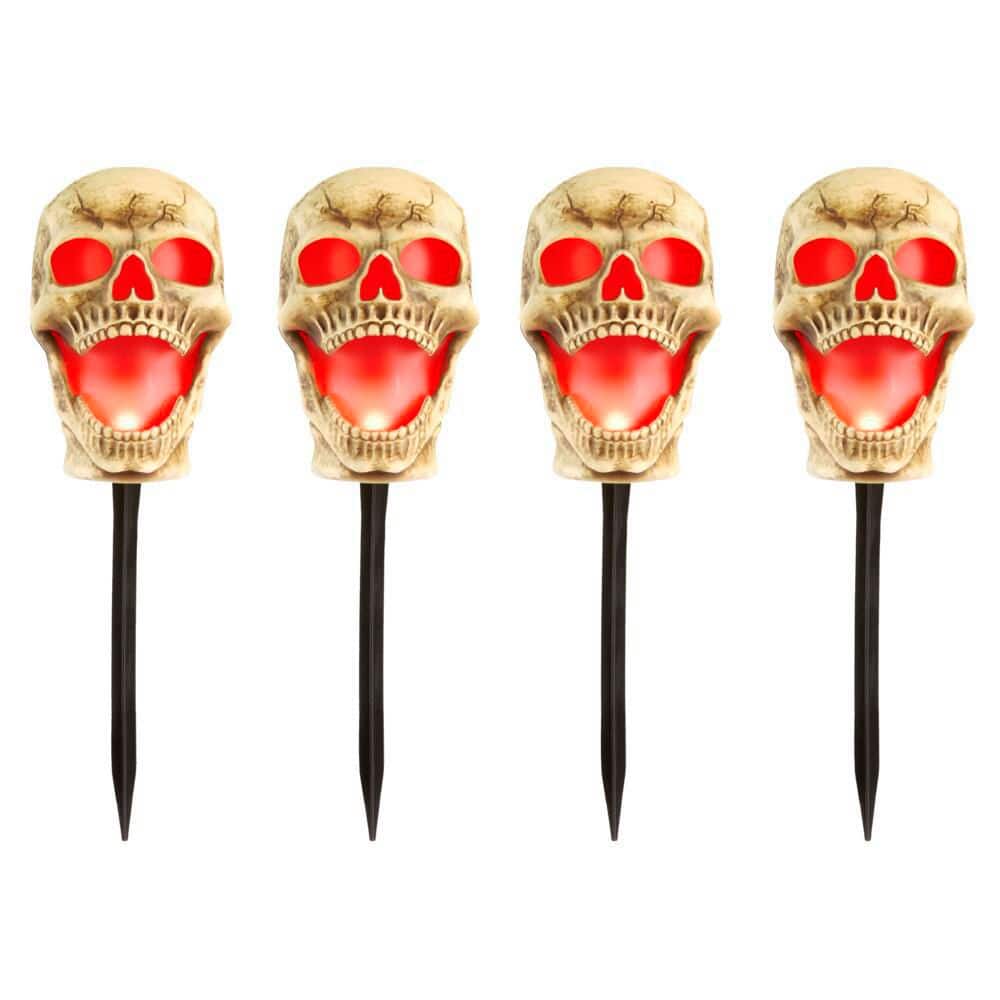 Home Accents Holiday 4-Pack LED Skull Pathway Markers with