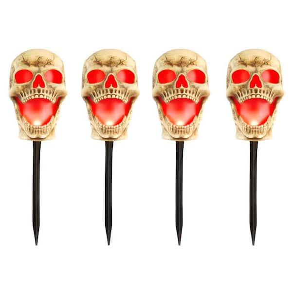 4-Pack LED Skull Pathway Markers with Timer