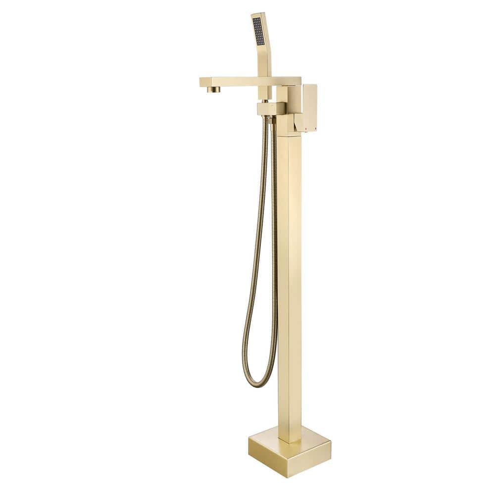 Brushed Gold Freestanding Tub Faucet with Hand Shower