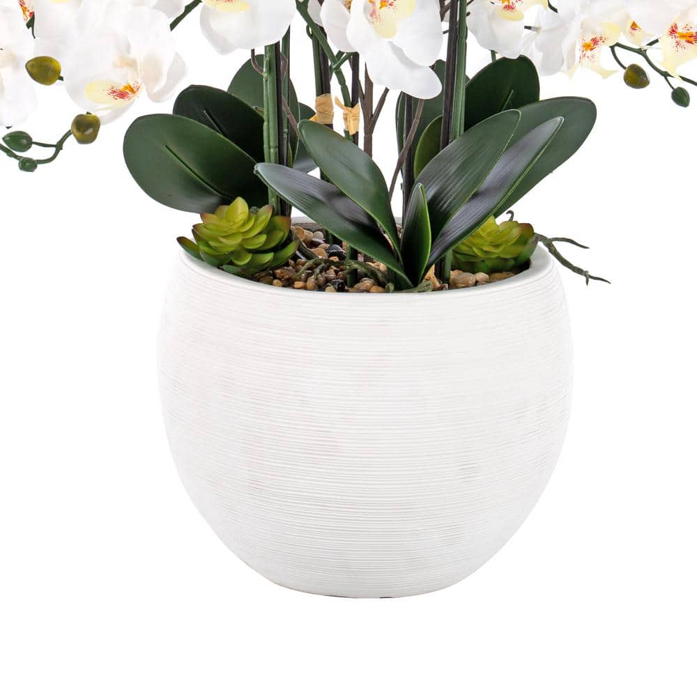 White 36" Artificial Orchid Floral Arrangement in Round Pot
