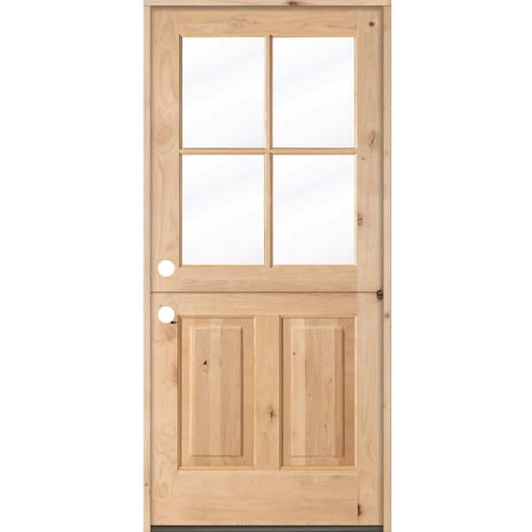 Farmhouse 32 in. x 80 in. Dutch Knotty Alder Right-Hand/Inswing 4-Lite Clear Glass Unfinished Wood Prehung Front Door
