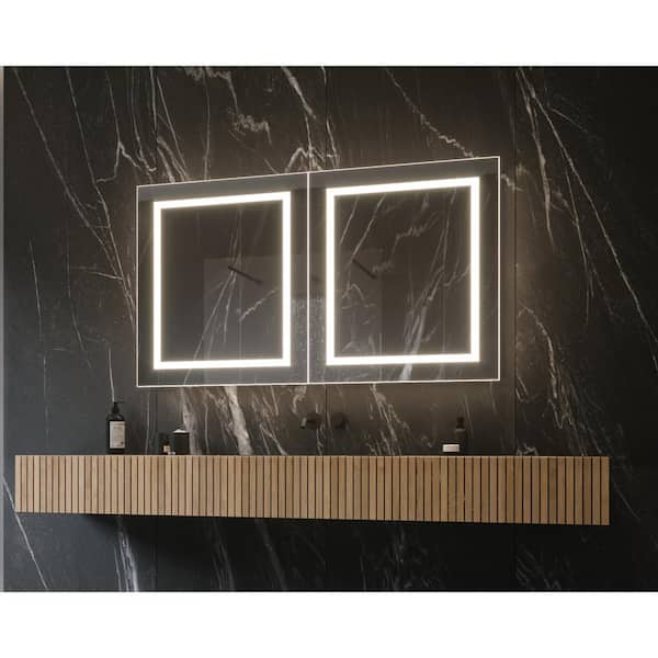 Unbranded Harmony 48 in. W x 28 in. H Rectangular Gray Aluminum Wall Surface Mounted Medicine Cabinet with Mirror 3000K LED
