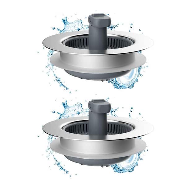 Numhew 2-Pack 2.61 in. H x 4.25 in. W x 4.25 in. D Sink Drain Strainer with Stopper and Foldable Handle for 3.5 in. Drain
