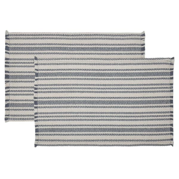 VHC BRANDS Finders Keepers 19 in. W x 13 in. H Blue Cotton Chevron Placemat (Set of 2)