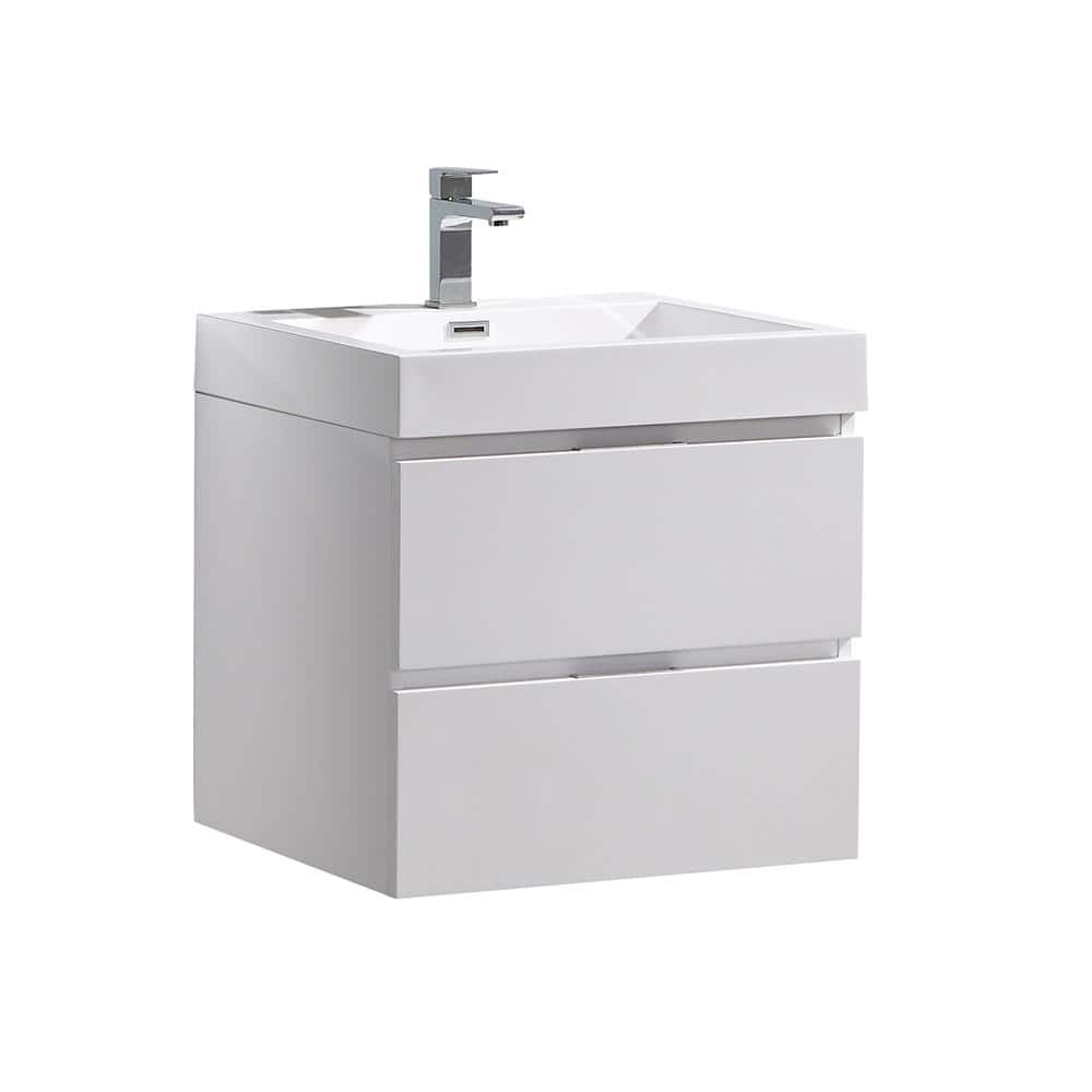 Fresca Valencia 24 in. W Wall Hung Bathroom Vanity in Glossy White with ...